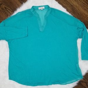 Olive & Oak Plus Size 2x Teal Shirt Sheer Back